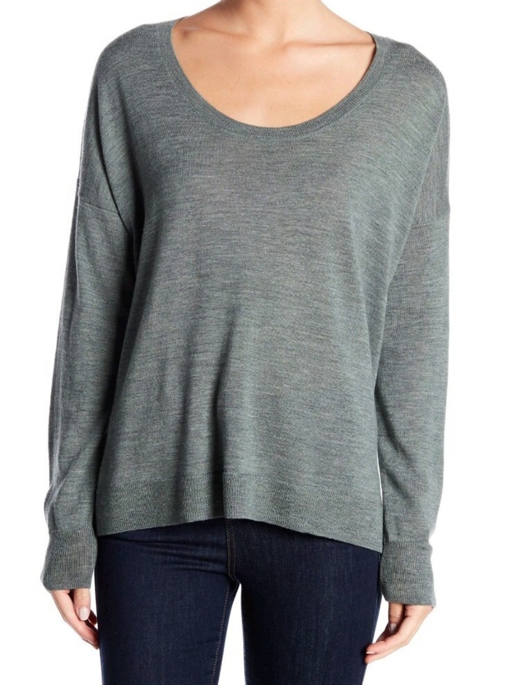 Madewell Merino Wool Blend Heathered Green Scoop Neck Sweater Size XL